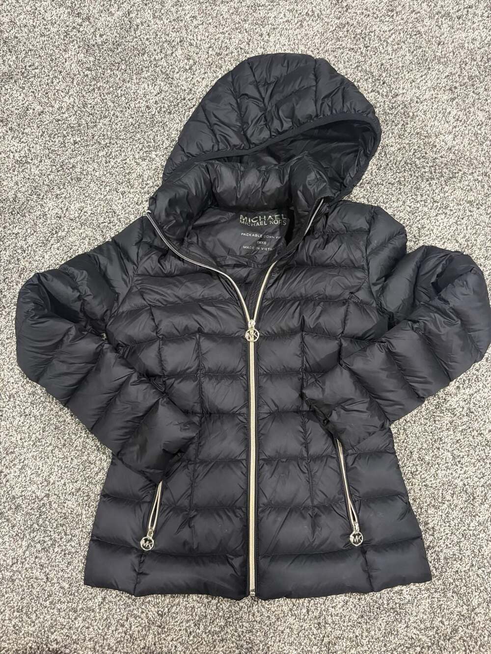 Michael Kors Packable Down Fill Puffer Jacket PXXS Black Hooded